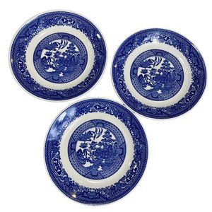 3 Vtg Blue Willow Pagoda River Scene & Love Birds 6” Plates Japan